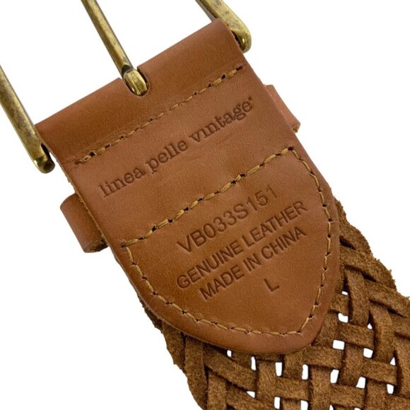 Linea Pelle Vintage Braided Genuine Leather Belt With Brass Buckle Tan Sz Large - Picture 4 of 4